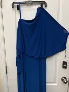 NWT ADRIANNA PAPELL Jumpsuit One Shoulder One Sleeve Wide Legs Blue Sz 10
